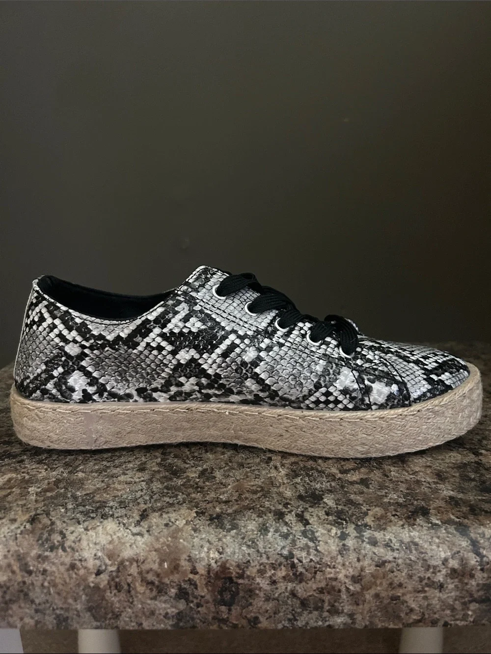 Olivia Miller Snake Print Lace Up Espadrille Sneakers - Black & White - Picture 7 of 12